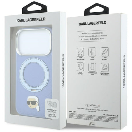 Husa de protectie Karl Lagerfeld Saffiano compatibil cu iPhone 18 Pro / iPhone 17 Pro, Albastru
