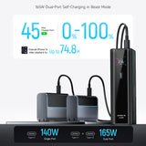 Baterie externa Cuktech PB200U (CKPB200UGLGR), 20000mAh, USB-C / USB, 210W, Negru