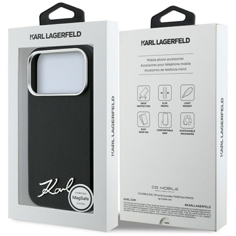 Husa de protectie Karl Lagerfeld Saffiano compatibil cu iPhone 18 Pro / iPhone 17 Pro, Negru