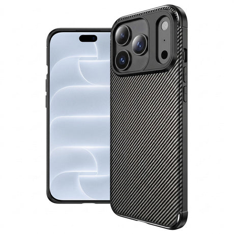 Husă Techsuit CarbonFiber neagră pentru iPhone 17 Pro / iPhone 18 Pro