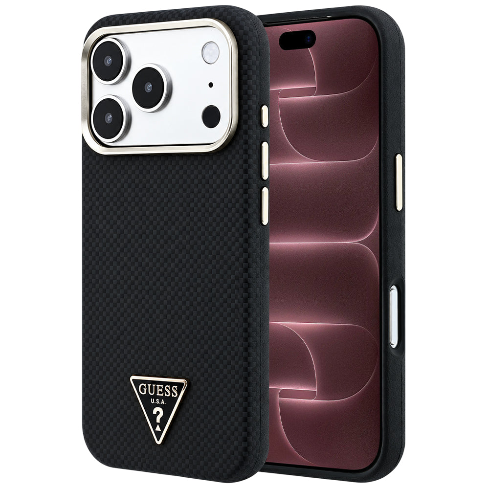 Husa de protectie Guess Kevlar Triangle Logo compatibil cu iPhone 18 Pro Max / iPhone 17 Pro Max, Negru