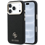Husa de protectie Guess Saffiano Small 4G compatibil cu iPhone 17 Pro / iPhone 18 Pro, Negru