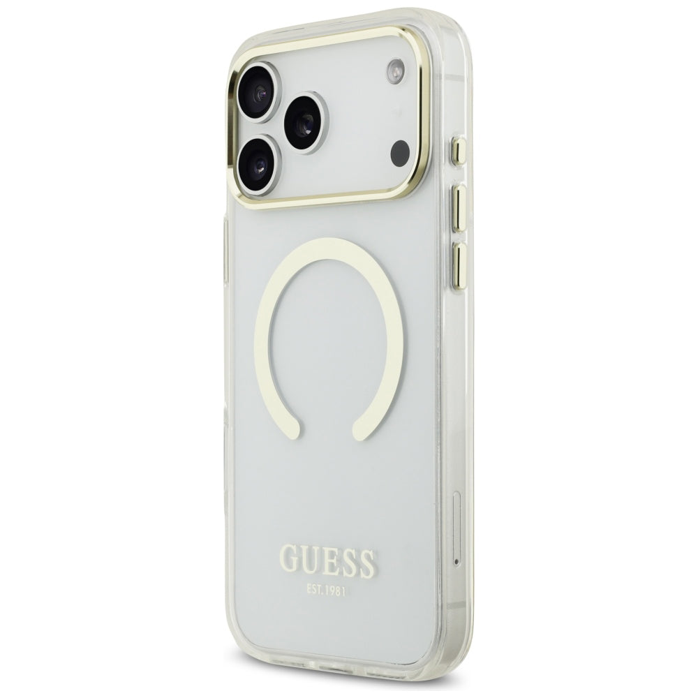 Husa de protectie Guess Metal Outline MagSafe compatibil cu iPhone 18 Pro / iPhone 17 Pro, Alb