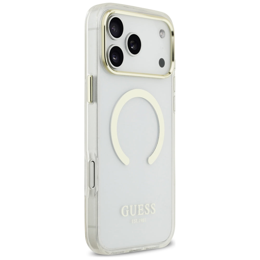 Husa de protectie Guess Metal Outline MagSafe compatibil cu iPhone 18 Pro / iPhone 17 Pro, Alb