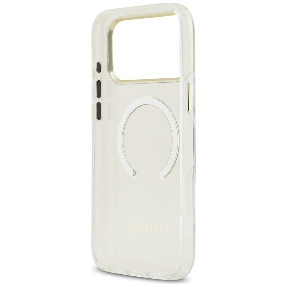 Husa de protectie Guess Metal Outline MagSafe compatibil cu iPhone 18 Pro / iPhone 17 Pro, Alb