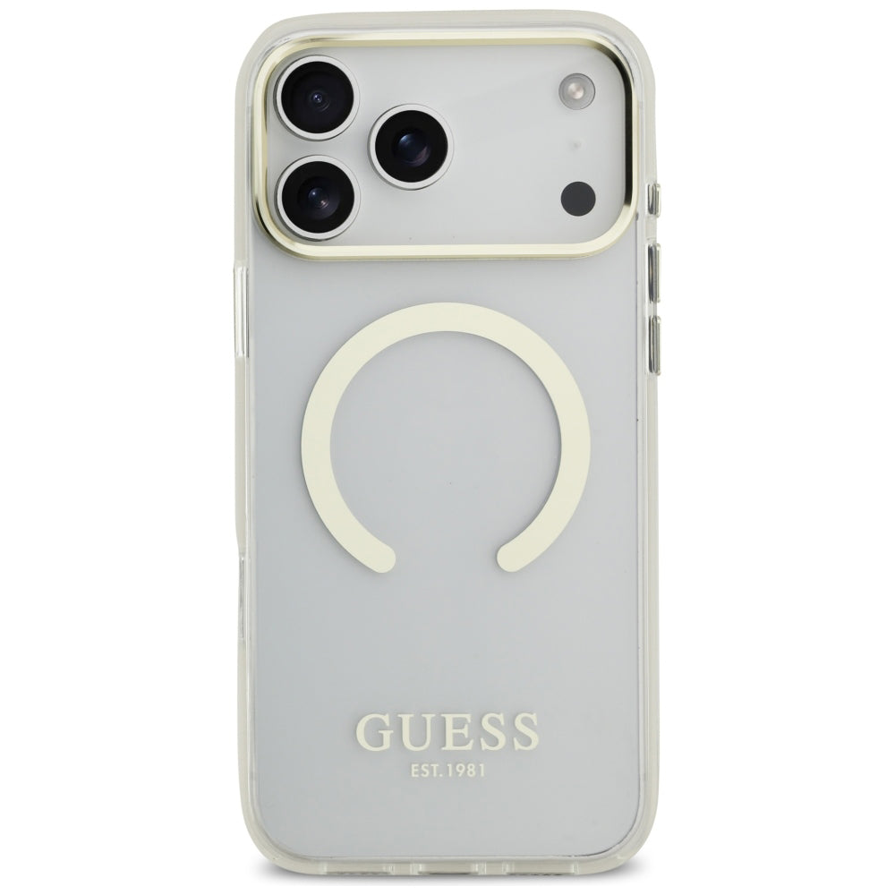 Husa de protectie Guess Metal Outline MagSafe compatibil cu iPhone 18 Pro / iPhone 17 Pro, Alb