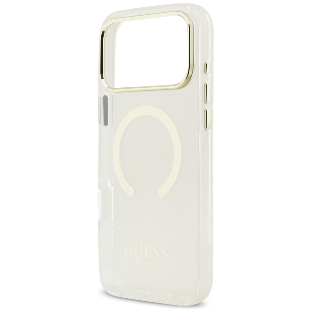 Husa de protectie Guess Metal Outline MagSafe compatibil cu iPhone 18 Pro / iPhone 17 Pro, Alb