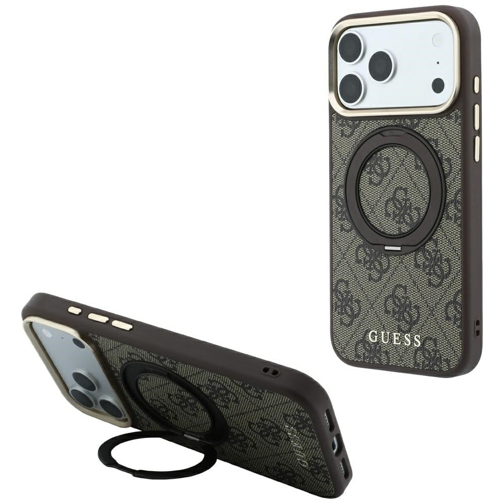 Husa de protectie Guess Ring Stand 360 compatibil cu iPhone 18 Pro Max / iPhone 17 Pro Max, Maro