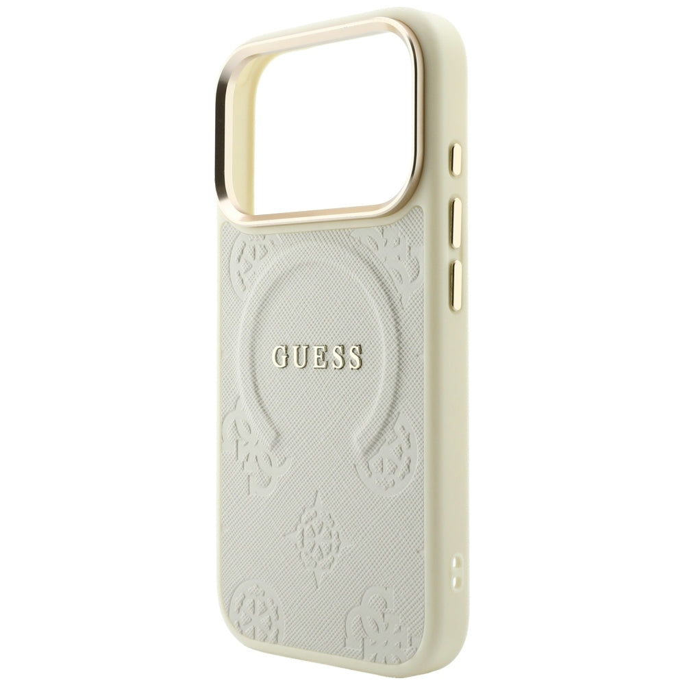 Husa de protectie Guess Peony Hot Stamp compatibil cu iPhone 18 Pro Max / iPhone 17 Pro Max, Bej
