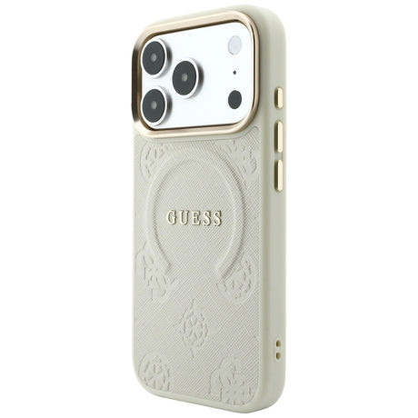 Husa de protectie Guess Peony Hot Stamp compatibil cu iPhone 18 Pro Max / iPhone 17 Pro Max, Bej