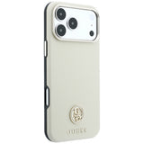 Husa de protectie Guess Grained Leather Round Strass Logo MagSafe compatibil cu iPhone 18 Pro Max / iPhone 17 Pro Max, Bej