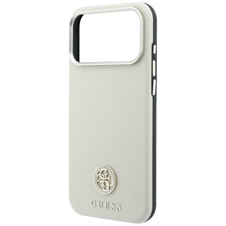 Husa de protectie Guess Grained Leather Round Strass Logo MagSafe compatibil cu iPhone 18 Pro Max / iPhone 17 Pro Max, Bej