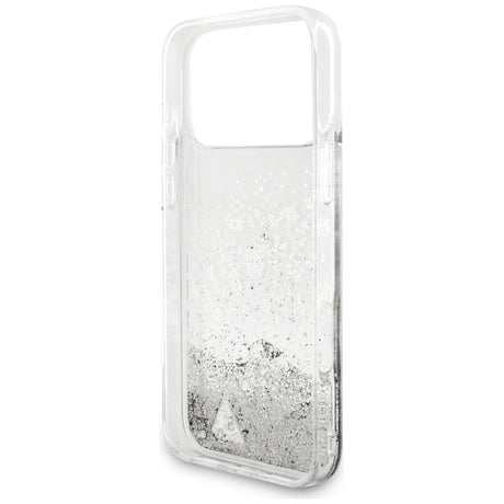 Husa de protectie Guess Liquid Glitter Charms compatibil cu iPhone 18 Pro / iPhone 17 Pro, Argintiu