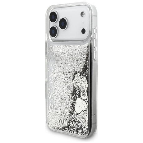 Husa de protectie Guess Liquid Glitter Charms compatibil cu iPhone 18 Pro / iPhone 17 Pro, Argintiu
