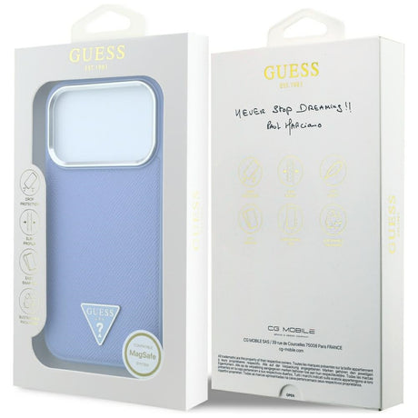 Husa de protectie Guess Grained Triangle Logo MagSafe compatibil cu iPhone 18 Pro / iPhone 17 Pro, Albastru