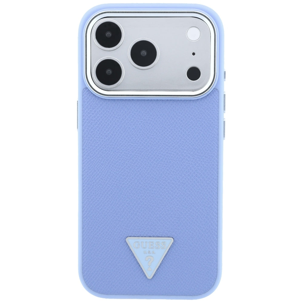 Husa de protectie Guess Grained Triangle Logo MagSafe compatibil cu iPhone 18 Pro / iPhone 17 Pro, Albastru