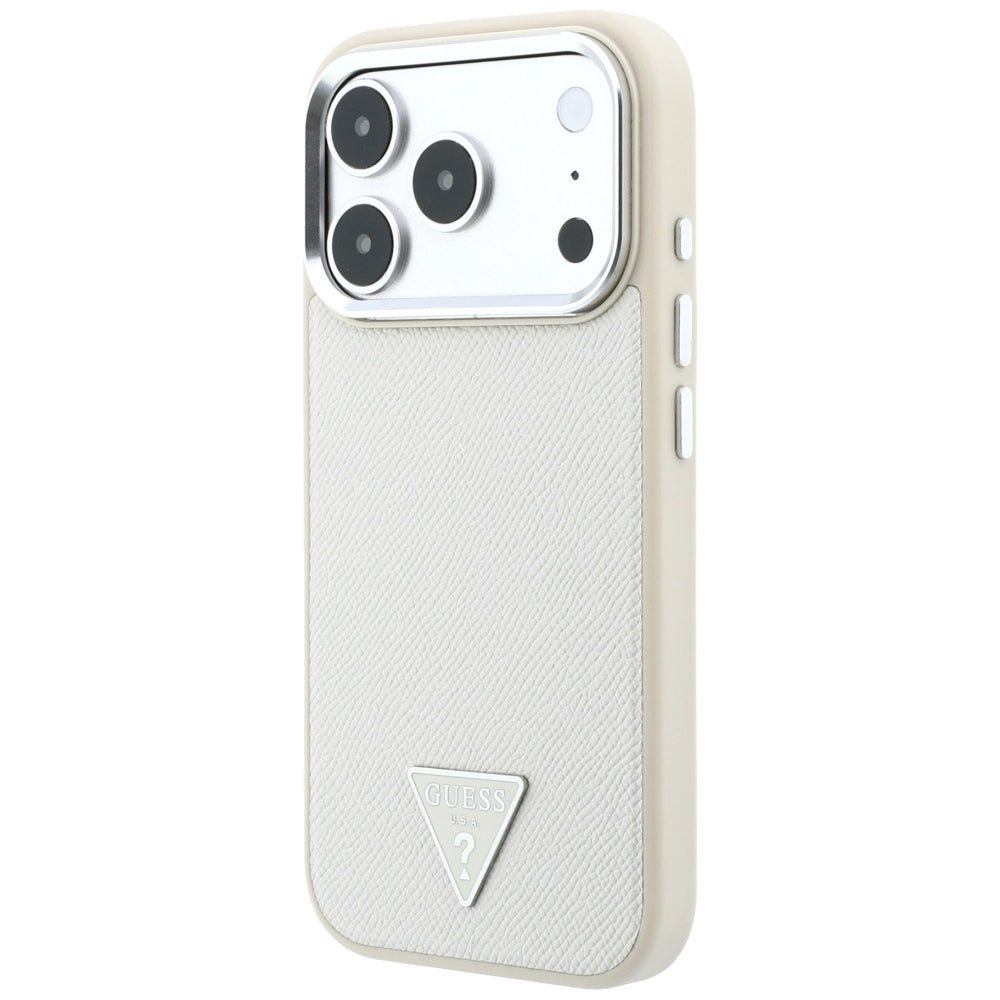 Husa de protectie Guess Grained Triangle Logo MagSafe compatibil cu iPhone 18 Pro / iPhone 17 Pro, Bej