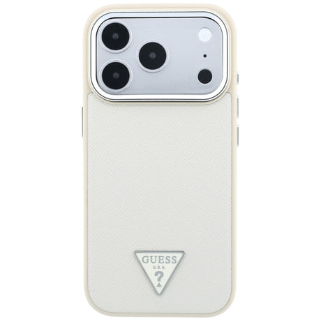 Husa de protectie Guess Grained Triangle Logo MagSafe compatibil cu iPhone 18 Pro / iPhone 17 Pro, Bej
