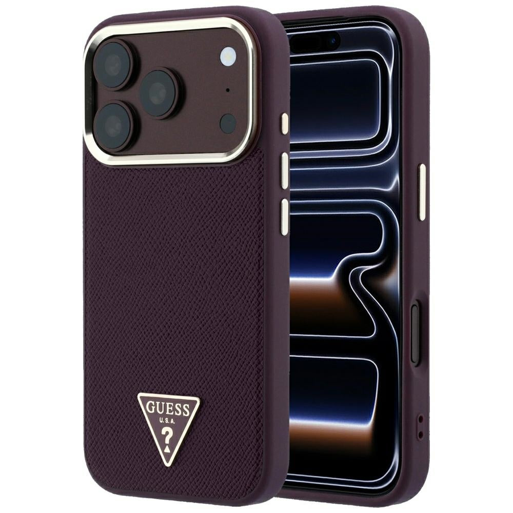 Husa de protectie Guess Grained Triangle Logo MagSafe compatibil cu iPhone 18 Pro Max / iPhone 17 Pro Max, Bordo
