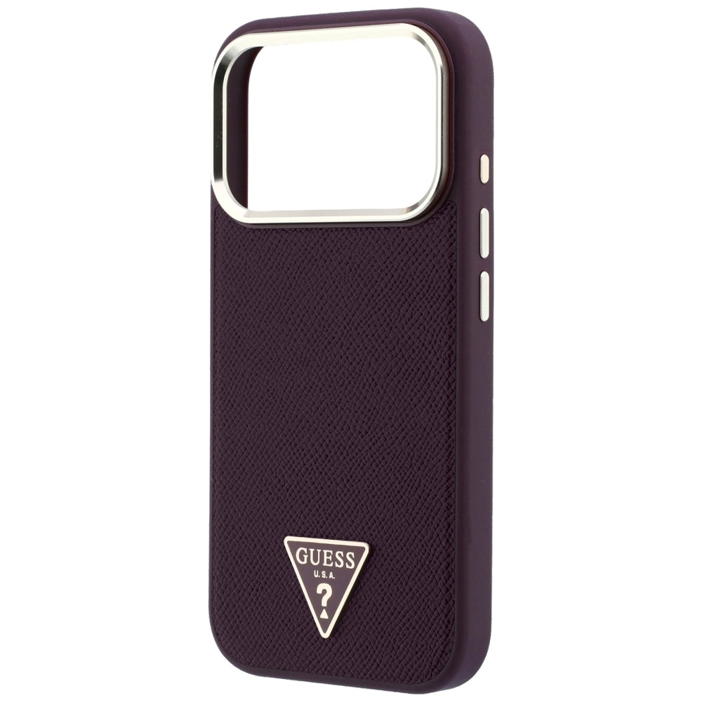 Husa de protectie Guess Grained Triangle Logo MagSafe compatibil cu iPhone 18 Pro Max / iPhone 17 Pro Max, Bordo