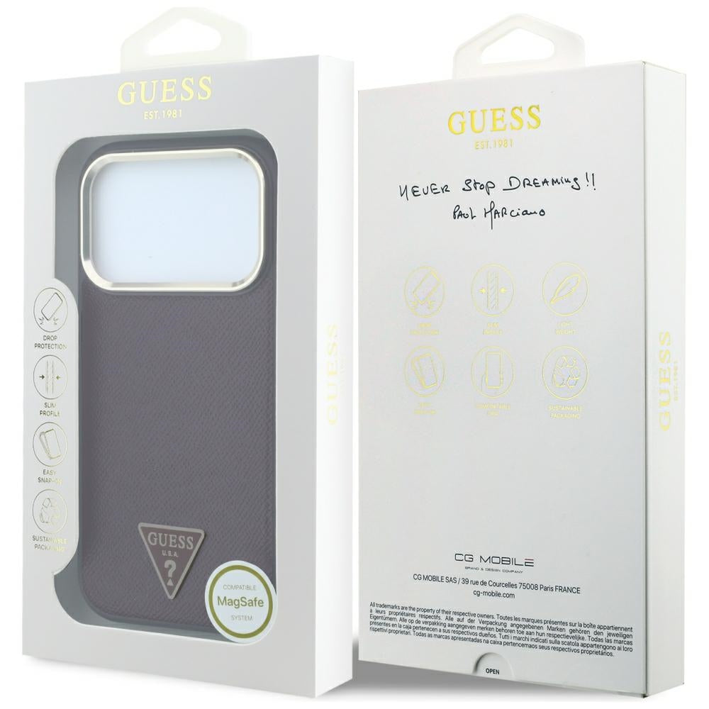 Husa de protectie Guess Grained Triangle Logo MagSafe compatibil cu iPhone 18 Pro Max / iPhone 17 Pro Max, Bordo