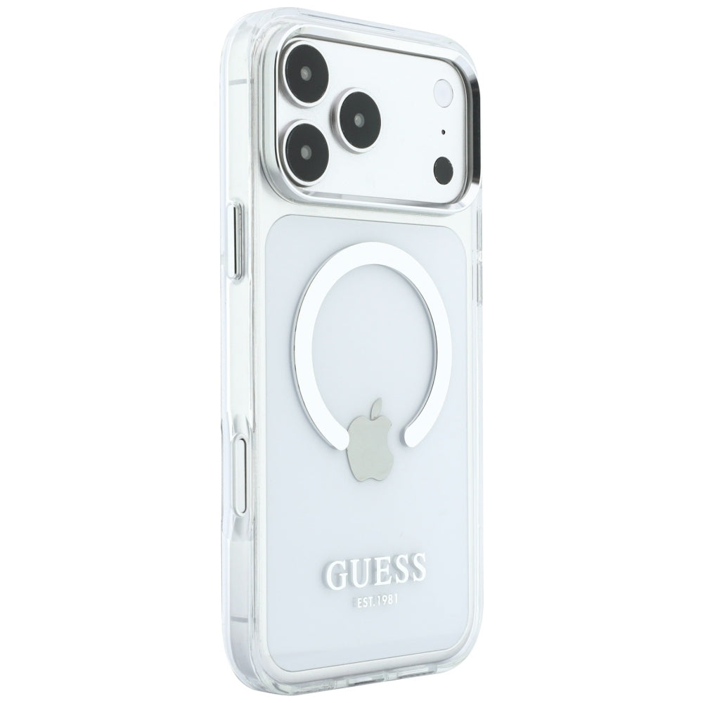 Husa de protectie Guess Metal Outline MagSafe compatibil cu iPhone 18 Pro Max / iPhone 17 Pro Max, Argintiu