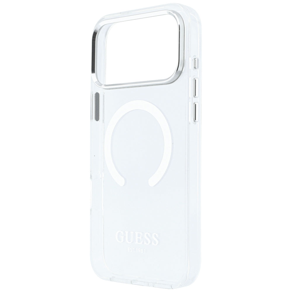 Husa de protectie Guess Metal Outline MagSafe compatibil cu iPhone 18 Pro Max / iPhone 17 Pro Max, Argintiu