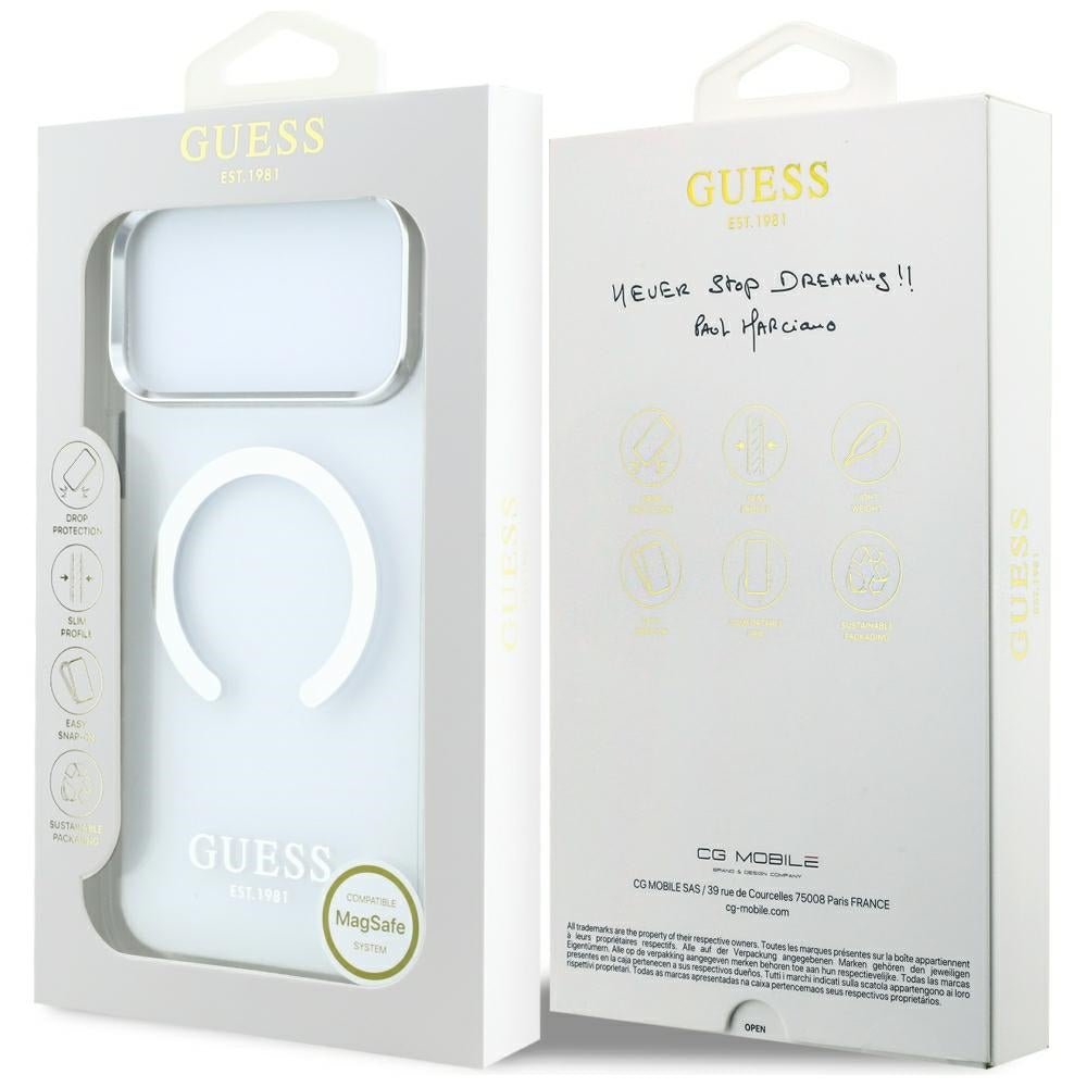 Husa de protectie Guess Metal Outline MagSafe compatibil cu iPhone 18 Pro Max / iPhone 17 Pro Max, Argintiu