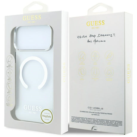 Husa de protectie Guess Metal Outline MagSafe compatibil cu iPhone 18 Pro Max / iPhone 17 Pro Max, Argintiu