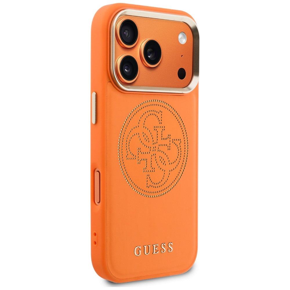 Husa de protectie Guess Leather Perforated 4G MagSafe compatibil cu iPhone 18 Pro / iPhone 17 Pro, Portocaliu