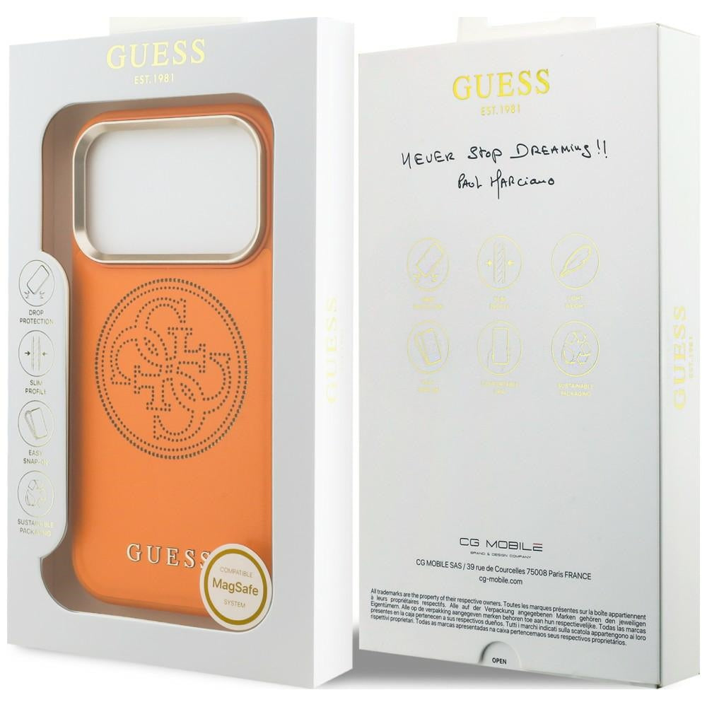 Husa de protectie Guess Leather Perforated 4G MagSafe compatibil cu iPhone 17 Pro Max / iPhone 18 Pro Max, Portocaliu