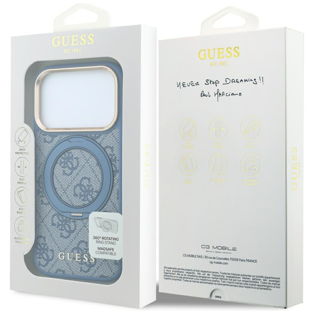 Husa de protectie Guess Ring Stand 360 compatibil cu iPhone 18 Pro / iPhone 17 Pro, Albastru