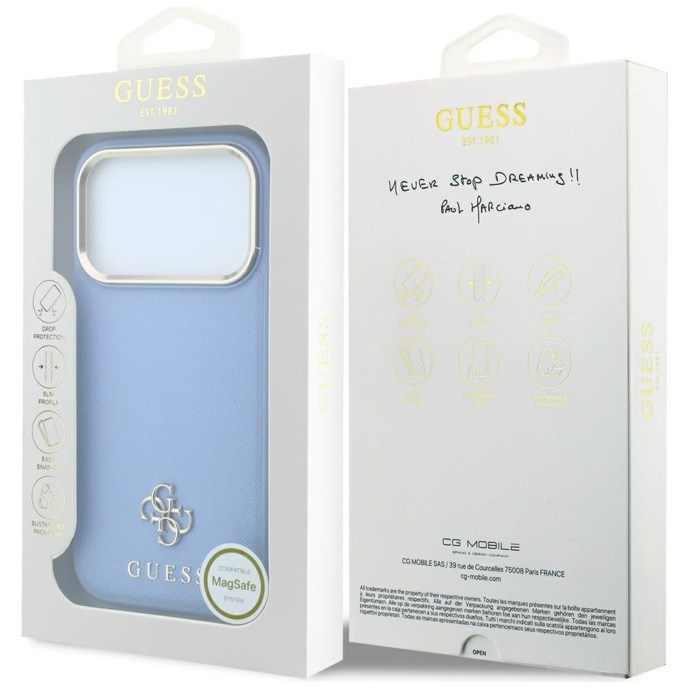 Husa de protectie Guess Saffiano compatibil cu iPhone 18 Pro Max / iPhone 17 Pro Max, Albastru