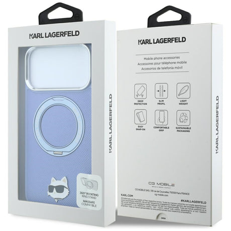 Husa de protectie Karl Lagerfeld Saffiano Ring Stand 360 compatibil cu iPhone 18 Pro Max / iPhone 17 Pro Max, Albastru