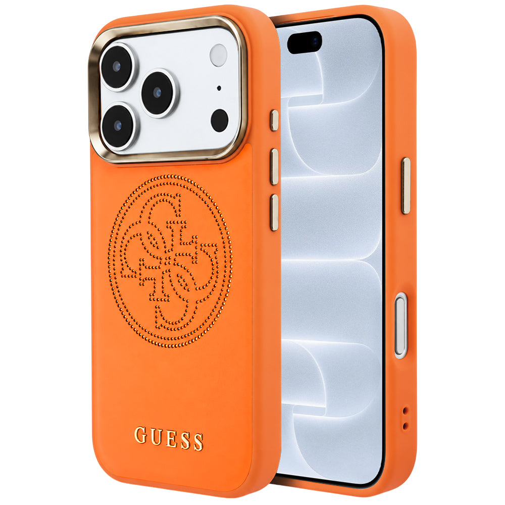 Husa de protectie Guess Leather Perforated 4G MagSafe compatibil cu iPhone 18 Pro / iPhone 17 Pro, Portocaliu