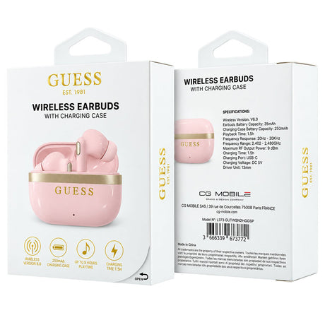 Casti In-ear, BT, TWS - Guess Glossy Gold Line Classic (GUTWSN2HGGSP) - Pink