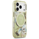 Husa de protectie Guess IML Metal Glitter Flowers Triangle compatibil cu iPhone 18 Pro Max / iPhone 17 Pro Max, Verde