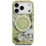 Husa de protectie Guess IML Metal Glitter Flowers Triangle compatibil cu iPhone 18 Pro Max / iPhone 17 Pro Max, Verde