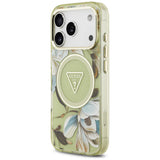 Husa de protectie Guess IML Metal Glitter Flowers Triangle compatibil cu iPhone 18 Pro Max / iPhone 17 Pro Max, Verde