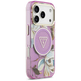 Husa de protectie Guess IML Metal Glitter Flowers Triangle compatibil cu iPhone 18 Pro Max / iPhone 17 Pro Max, Mov