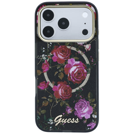 Husa de protectie Guess Glitter Blossom Roses compatibil cu iPhone 18 Pro Max / iPhone 17 Pro Max, Negru