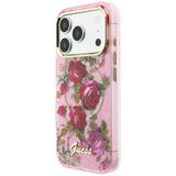 Husa de protectie Guess Glitter Blossom Roses compatibil cu iPhone 18 Pro Max / iPhone 17 Pro Max, Roz