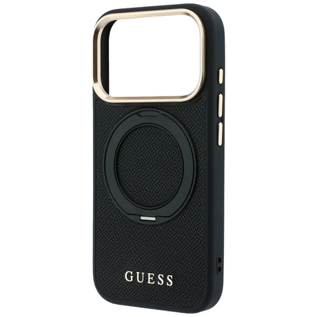 Husa de protectie Guess Grained Leather Ring Stand 360 compatibil cu iPhone 18 Pro / iPhone 17 Pro, Negru