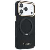Husa de protectie Guess Grained Leather Ring Stand 360 compatibil cu iPhone 18 Pro / iPhone 17 Pro, Negru