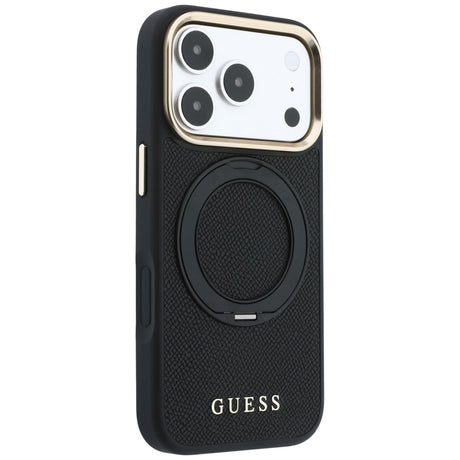 Husa de protectie Guess Grained Leather Ring Stand 360 compatibil cu iPhone 18 Pro / iPhone 17 Pro, Negru