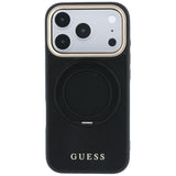 Husa de protectie Guess Grained Leather Ring Stand 360 compatibil cu iPhone 18 Pro / iPhone 17 Pro, Negru