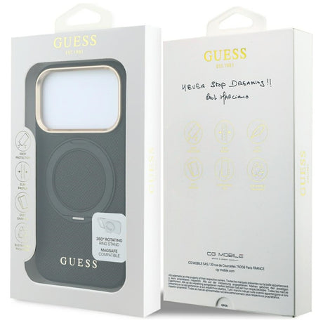 Husa de protectie Guess Grained Leather Ring Stand 360 compatibil cu iPhone 18 Pro / iPhone 17 Pro, Negru
