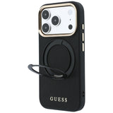 Husa de protectie Guess Grained Leather Ring Stand 360 compatibil cu iPhone 18 Pro / iPhone 17 Pro, Negru