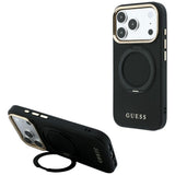 Husa de protectie Guess Grained Leather Ring Stand 360 compatibil cu iPhone 18 Pro / iPhone 17 Pro, Negru