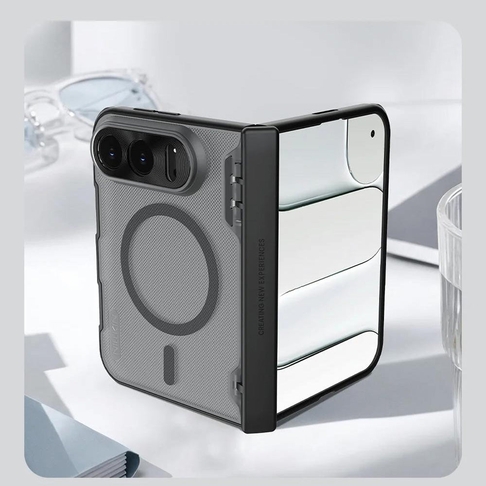 Husa de protectie Nillkin Super Frosted Shield Fold Magnetic compatibil cu iPhone Duo, Negru Transparent